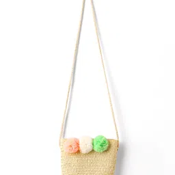 Little Kangaroos Woven Sleeveless Striped Party Top With Sling Bag - Peach image 4