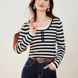 JC Collection Women Striped Pullover image 4