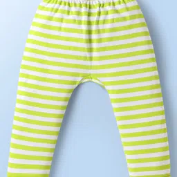 Doodle poodle Cotton Knit Full Length Striped & Vehicle Printed Diaper Leggings Pack of 3 - Red Light Green & White image 5