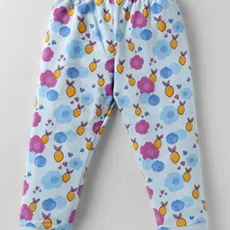 Tango Looper Knit Full Sleeves Co-ords Night Suit With Floral Print - Light Blue image 5