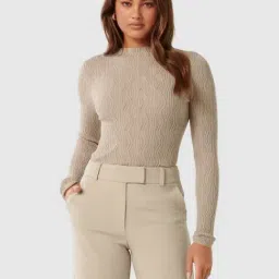 Forever New Beige Self Full Sleeves Jumper-image-15