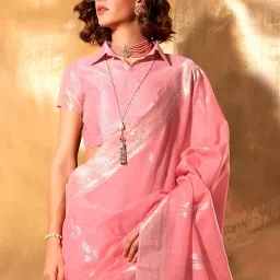 Elora Baby Pink Woven Saree With Unstitched Blouse image 3