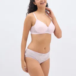 Clovia Pink Lace Floral Bra Panty Set image 3