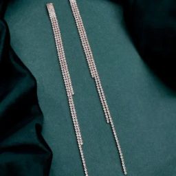 Voylla Rose Gold Timeless Sparkle The Shimmering Shower Long Rhinestone Drop Earrings-picture-34