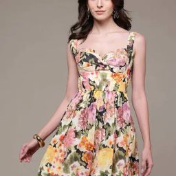 Label Ritu Kumar Black Cotton Fitted Floral Print Dress-picture-38