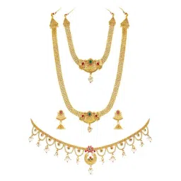Peora Combo of Golden Bridal Jewellery Set with Waist Belt for Women-image-11