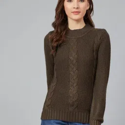 Cayman Khaki Self Design Sweater-image-18