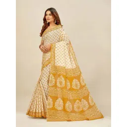 SHANVIKA Beige & Yellow Printed Cotton Sarees image 3