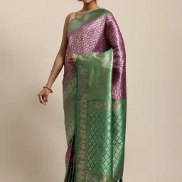 Vastranand Purple & Green Woven Saree With Unstitched Blouse-picture-30