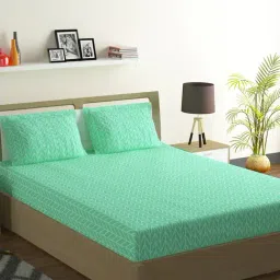 Swayam Pure Magic White & Green Cotton 144 TC Bed Sheet with 2 Pillow Covers-picture-27