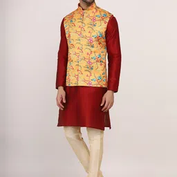 Sadree Mandarin Collar Long Sleeves Straight Kurta with Churidar & Nehru jacket image 5
