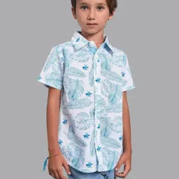 Beverly Hills Polo Club Kids Blue & White Cotton Printed Shirt-image-46