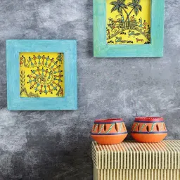 VarEesha Upahaar Multicolor Wood Wall Art with Tea Light Holders - Set of 2-image-1