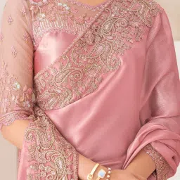 Saree Mall Pink Chiffon Embellished Saree with Blouse Piece image 3