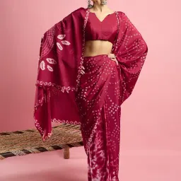 Saree Mall Red Crepe Self Saree with Blouse Piece image 3