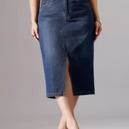 Miss Chase A+ Blue Denim Solid Skirts-picture-29