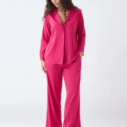 Wunderlove by Westside Fuchsia Animal Jacquard Shirt and Pyjama Set image 3