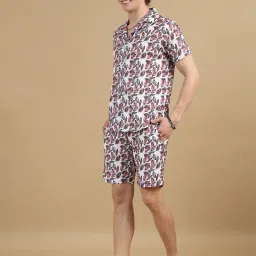 Bushirt White Regular Fit Printed Shirt & Shorts Set image 3