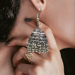 piah Silver-Plated Artificial Beaded Jhumkas Earrings image 1