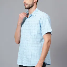 Cantabil Sky Blue Cotton Regular Fit Checks Shirt image 3