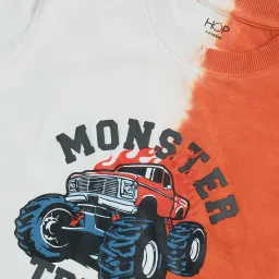 HOP Kids by Westside Orange Printed Cotton T-Shirt image 3