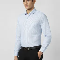 Peter England Blue Cotton Slim Fit Striped Shirt image 3