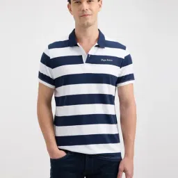Pepe Jeans Blue & White Regular Fit Striped Polo T-Shirt-image-77