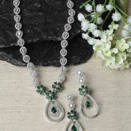 Zeneme Rhodium Plated AD Studded Jewellery Set-picture-13