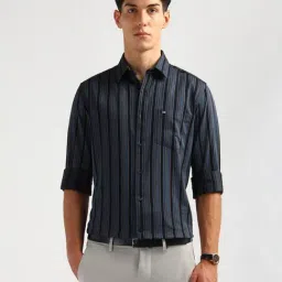 Arrow Sport Black Striped Slim Fit Shirt-image-88