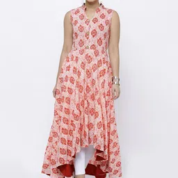 Vishudh Ethnic Motifs Printed Mandarin Collar High-Low Cotton A-Line Kurta image 1