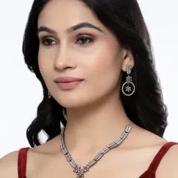 Zeneme Rose Gold Plated American Diamond Studded Jewellery Set-picture-14