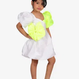Foreverkidz White & Neon Green Color Block Dress image 3