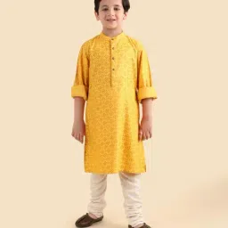 Fabindia Boys Yellow Geometric Viscose Blend Knee Length Kurta-image-21