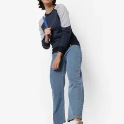 Campus Sutra Blue Cotton Color-Block Sweatshirt image 4