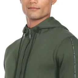 Arrow New York Olive Cotton Regular Fit Hooded SweatShirt image 4