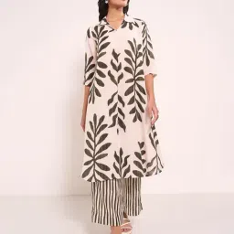 Rangmanch By Pantaloons Cream Cotton Regular Fit Printed Kurta Bottom Set-image-91