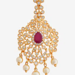 Kushal's Fashion Jewellery Gold-Plated Cubic Zircon Studded Maang Tikka image 3