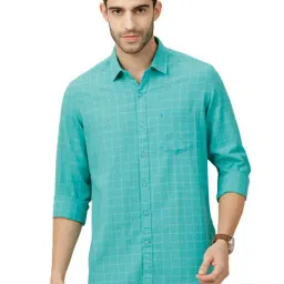 CAVALLO By Linen Club Green Linen Contemporary Fit Checks shirts-picture-25