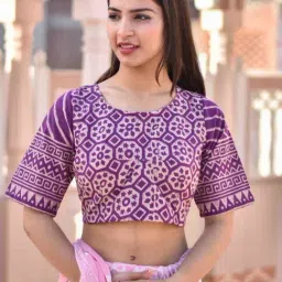 Chidiyaa Purple Handprinted Pure Cotton Crop Top SKD-picture-27