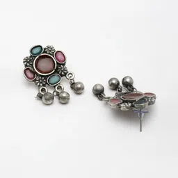 Moedbuille Silver-Plated Oxidised Ghungroo-Studded Meenakari Work Jewellery Set image 2