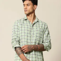 Mr Bowerbird Men Premium Tailored Fit Printed Linen Cotton Casual Shirt-picture-38