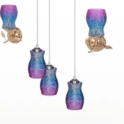 SOMIL Gold-Toned & Purple 3 Pieces Printed Bell Shaped Wall & Ceiling Lamps-image-50