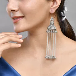 Silvermerc Designs Silver Plated Artificial Beads Studded Oxidised Classic Drop Earrings image 4