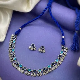 NAMAN ARTS Silver-Plated Stone Studded Oxidised Jewellery Set image 1