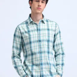 Flying Machine Men Classic Spread Collar Tartan Checked Cotton Casual Shirt-picture-17