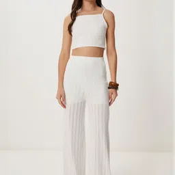 Happiness istanbul Self Design Shoulder Straps Crop Top With Trousers-picture-12