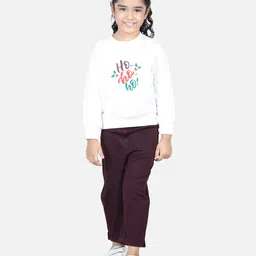 Aww Hunnie Full Sleeves Christmas Theme Ho Ho Ho Printed Sweatshirt & Pants - White & Wine Maroon-picture-11
