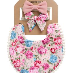 Bembika Baby Feeding Essential Baby Feeding Bib And Bow Floral-Pink-picture-45