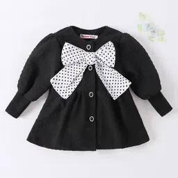 Kookie Kids Full Sleeves Frock Style Jacket With Bow Applique - Black-picture-10