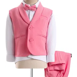 Babyhug Knitted Solid Colour Waistcoat Set With Full Sleeves Shirt- Pink-picture-10